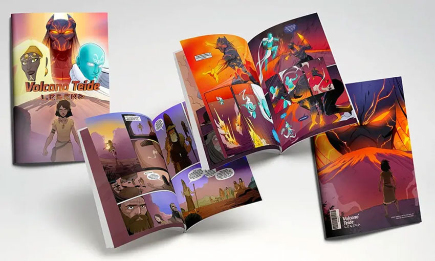 Collage di immagini dal fumetto Volcano Teide Legend