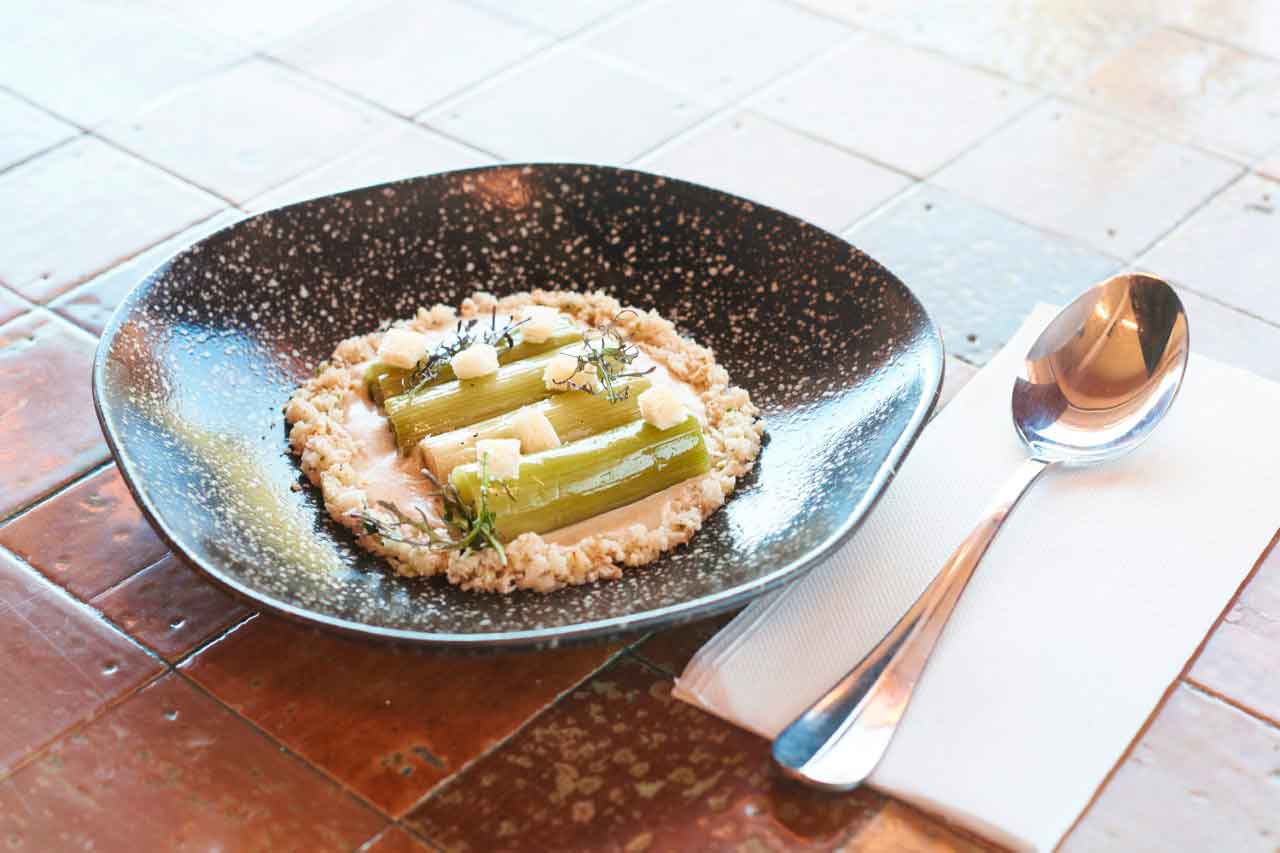 Leek confit dinner sunset Teide