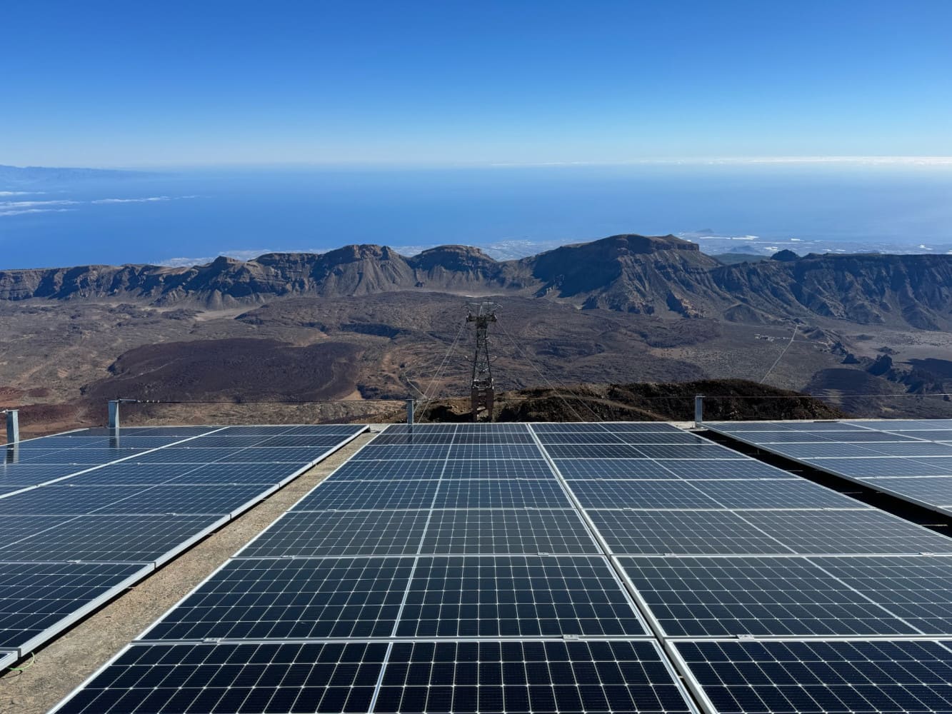 Solar panels installed in the roofs of buildings at the Teide Cable Car site Solar panels installed in the roofs of buildings at the Teide Cable Car site