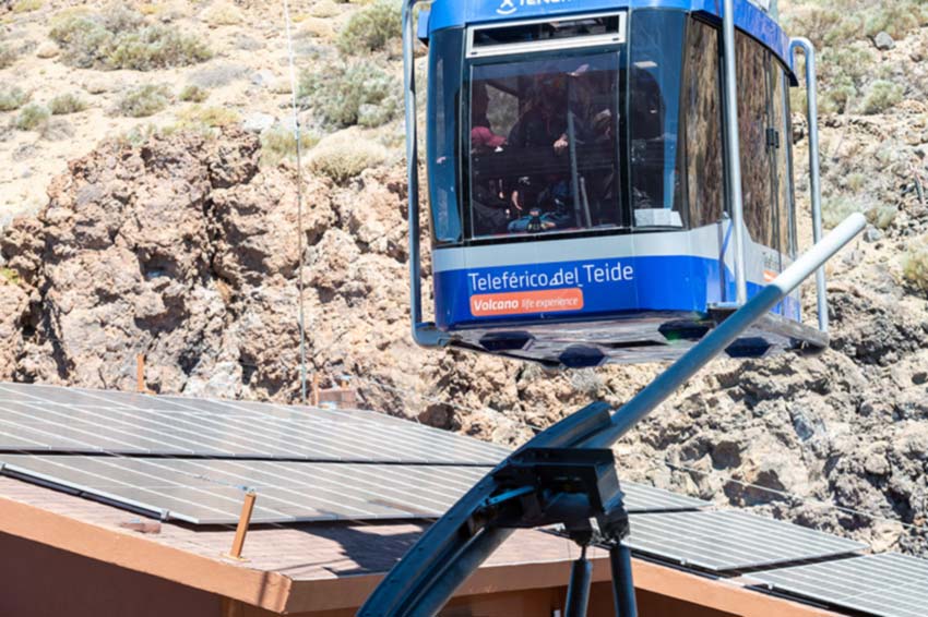 Solar panels installed in the roofs of buildings at the Teide Cable Car base station Solar panels installed in the roofs of buildings at the Teide Cable Car base station